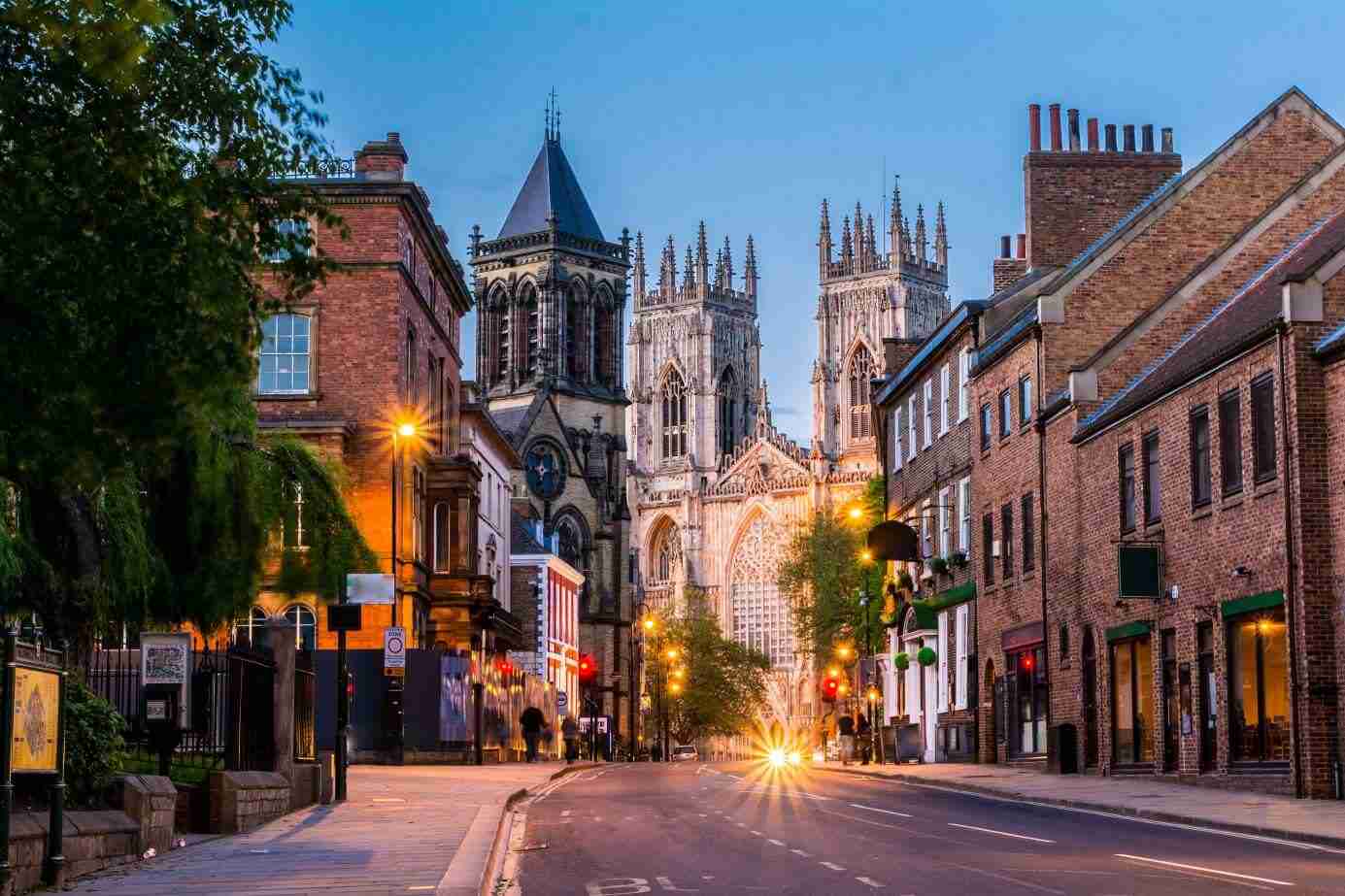 York Minster at the end of a street in York