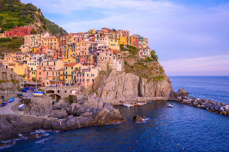 colourful town on a cliff along the Cinque Terre coast, Italy