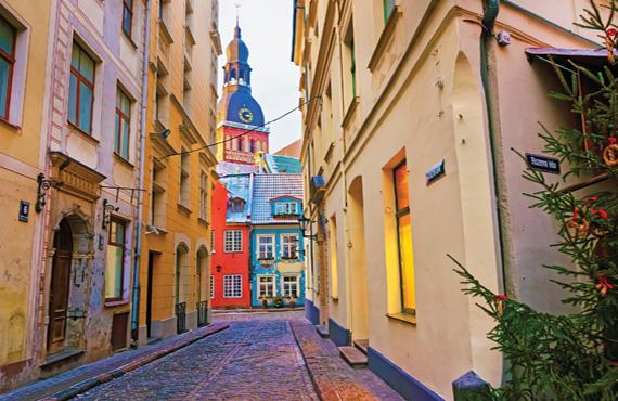 Colorful buildings line the streets of Estonia's capital of Tallinn.