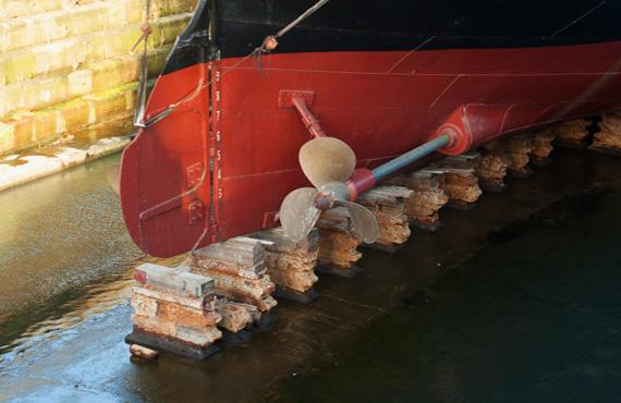 The rudder and propellers of the SS Nomadic, a museum ship in Belfast.