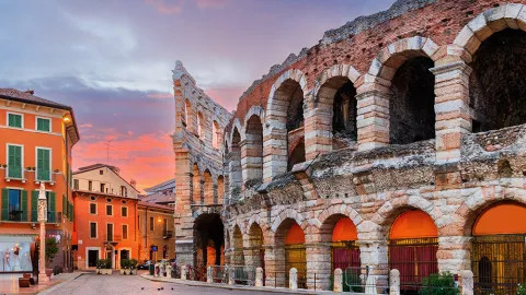 A view of Verona's Colosseum during Dusk.