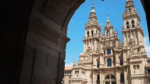 A view of the grand Cathedral of Santiago de Compostela.