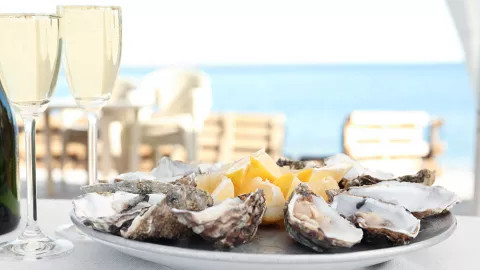 Plate of oysters served at a restaurant at Arcachhon Bay.