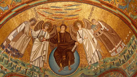 A view of the Byzantine mosaics in Ravenna Square.
