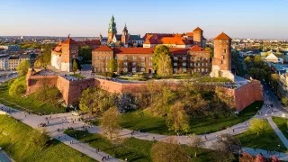 A landscape view of Wawel Royal Castle in Krakow, Poland.