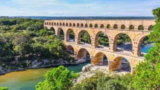 A view of the famous Pont du Gard in Southern France, a famous intact roman ruin of an Aqueduct.