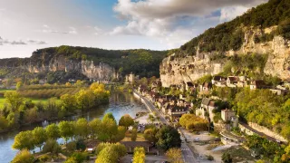An aerial view of the medieval town of Sarlat-La-Caneda in South-West France.