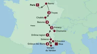Paris to Nice Through Vineyards and Mountains 2025 map