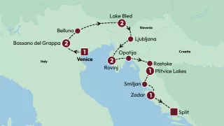 Adriatic Discovery: Northern Italy Slovenia and Croatia tour map.