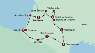 Jewels of Southwest France 2025 map.