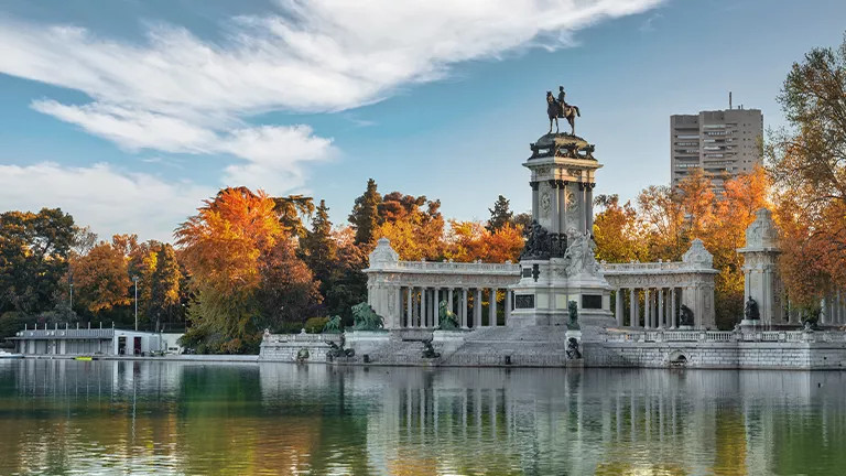 View of Monument to King Alfonso XII in Parque del Buen Retiro Madrid, Spain