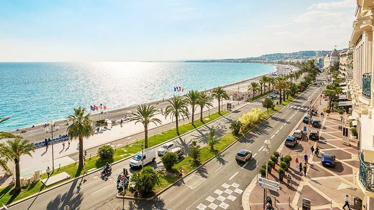 Aerial view of the coast of Nice in France