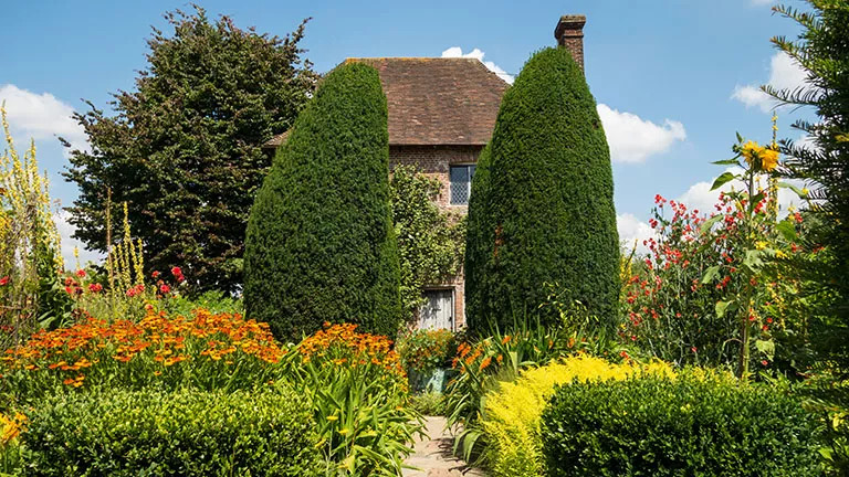 Landscape view of Sissinghurst Gardens in a former Tudor mansion