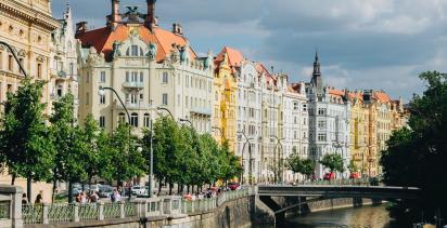 Imperial Buildings adorn the riverside in Prague.