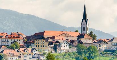 A landscape view of the town of Radoljica in Slovenia.