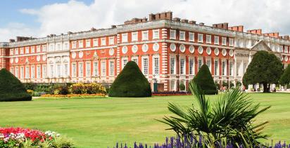 A view of Hampton Court Palace in England.