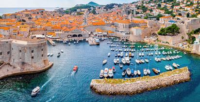 Boats anchored in the harbour of Dubrovnik.