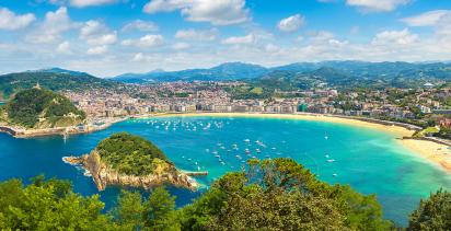 An overhead view of the coastal city of San Sebastian.