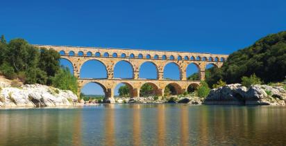 A view of the famous Pont du Gard in Southern France, a famous intact roman ruin of an Aqueduct.