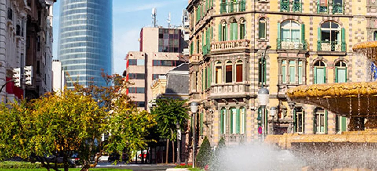 View of Plaza Federico Moyua and Iberdrola Tower, Bilbao, Spain