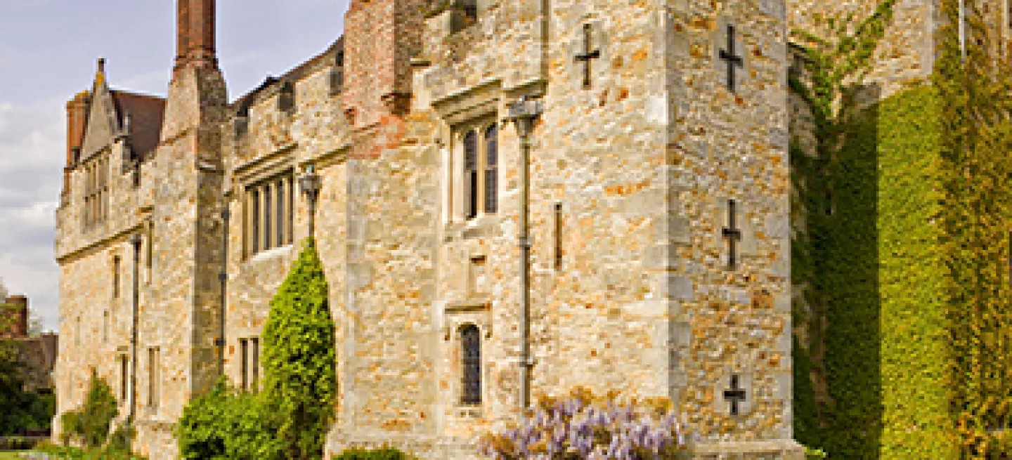 A landscape view of Hever Castle in England.