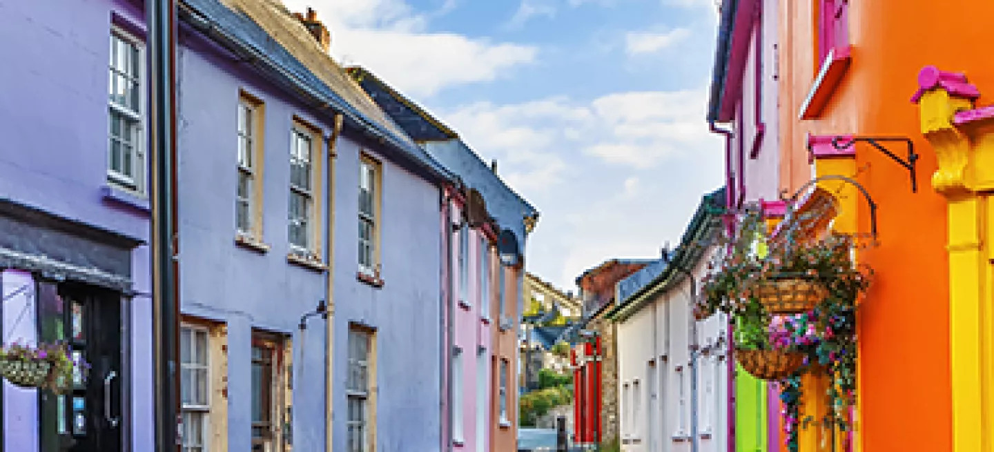 Bright colourful buildings in Kinsale, Ireland.