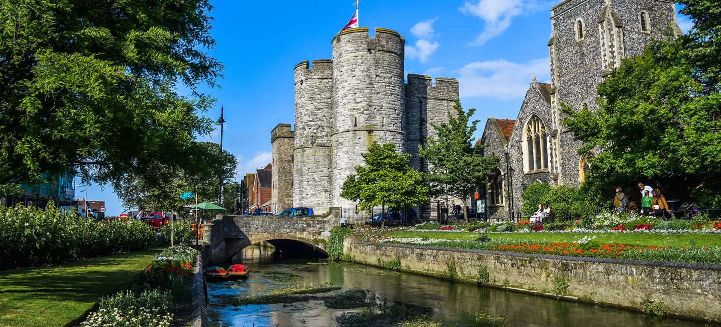 Landsacpe view of the Westgate Towers in Canterbury, Kent
