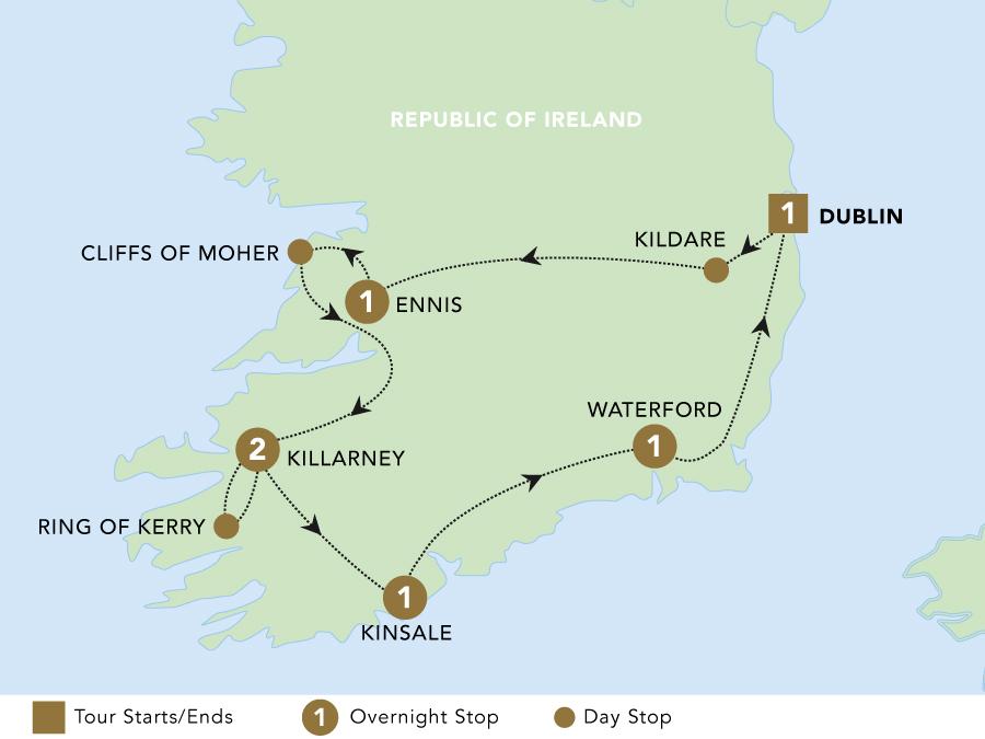 Corners of Southern Ireland 2023 tour map for 2024.