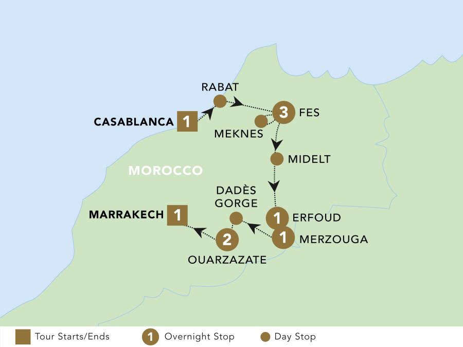 Majestic Morocco tour map 2024