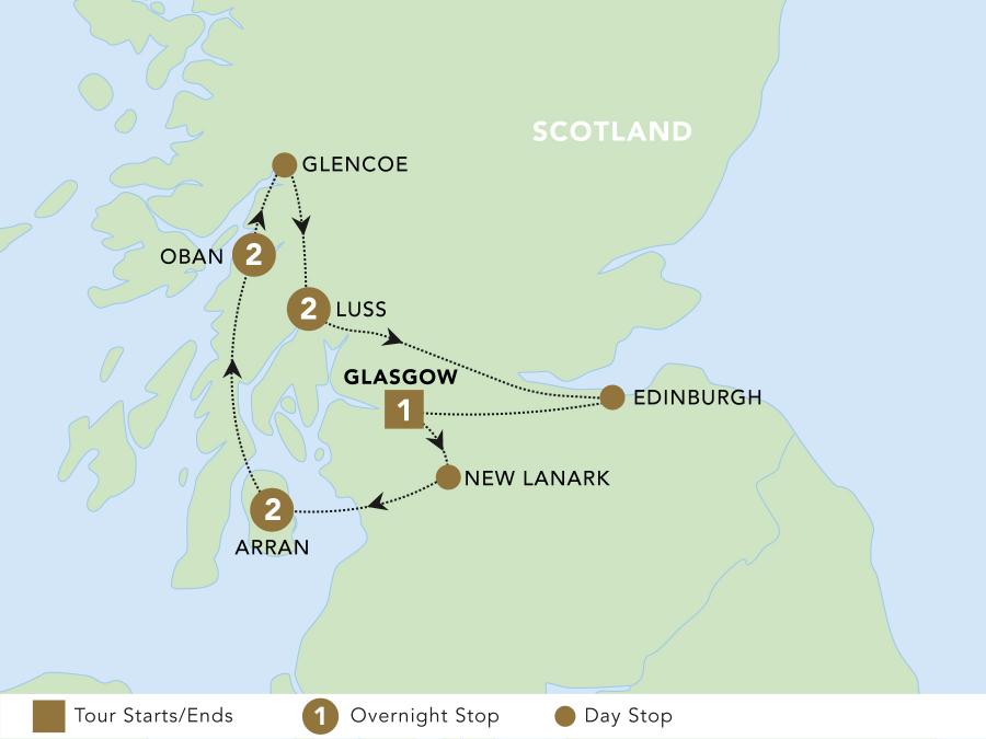 Scotland: Lochs and Landscapes tour map 2024