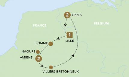 WWI Battlefields tour map for 2023.
