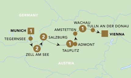 Essence of austria tour map for 2023.