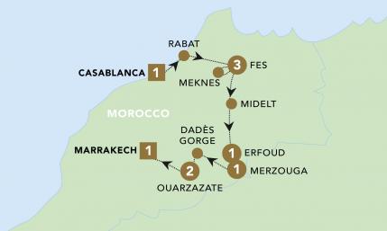 Majestic Morocco tour map for 2023.