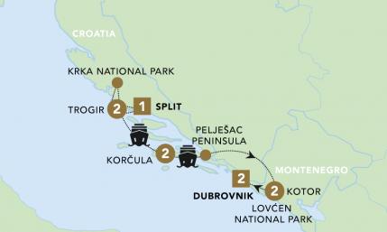 Croatia and the Dalmatian Coast tour map for 2023.