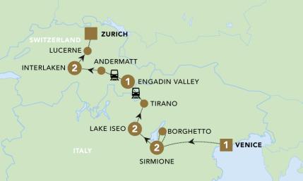 Vistas of Italy and Switzerland tour map 2024