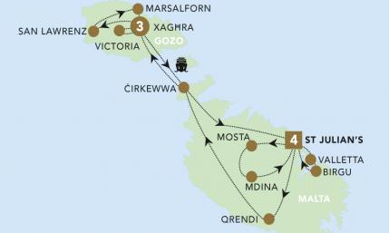 Malta Highlights tour map for 2023.