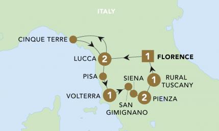 Tuscan Treats 2023 tour map for 2023.