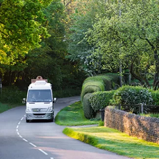 Mini-coach driving the back roads of the United Kingdom. 