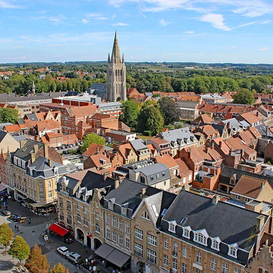 An arial view over the famous Market Square in Ypres.