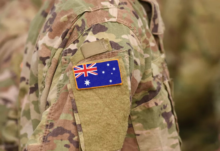 Australian flag on soldiers arm